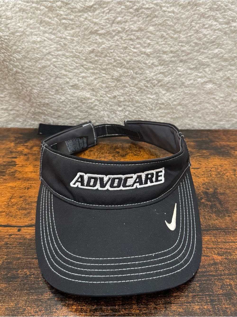 Nike Swoosh Advocare Performance Visor Black White Dri FIT Velcro Strap Golf